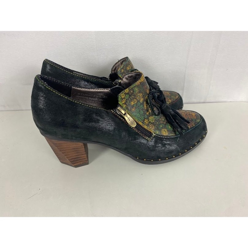 L'Artiste Spring Step Studalena Black Floral Leather Tassel Booties Size 40 - Picture 3 of 9